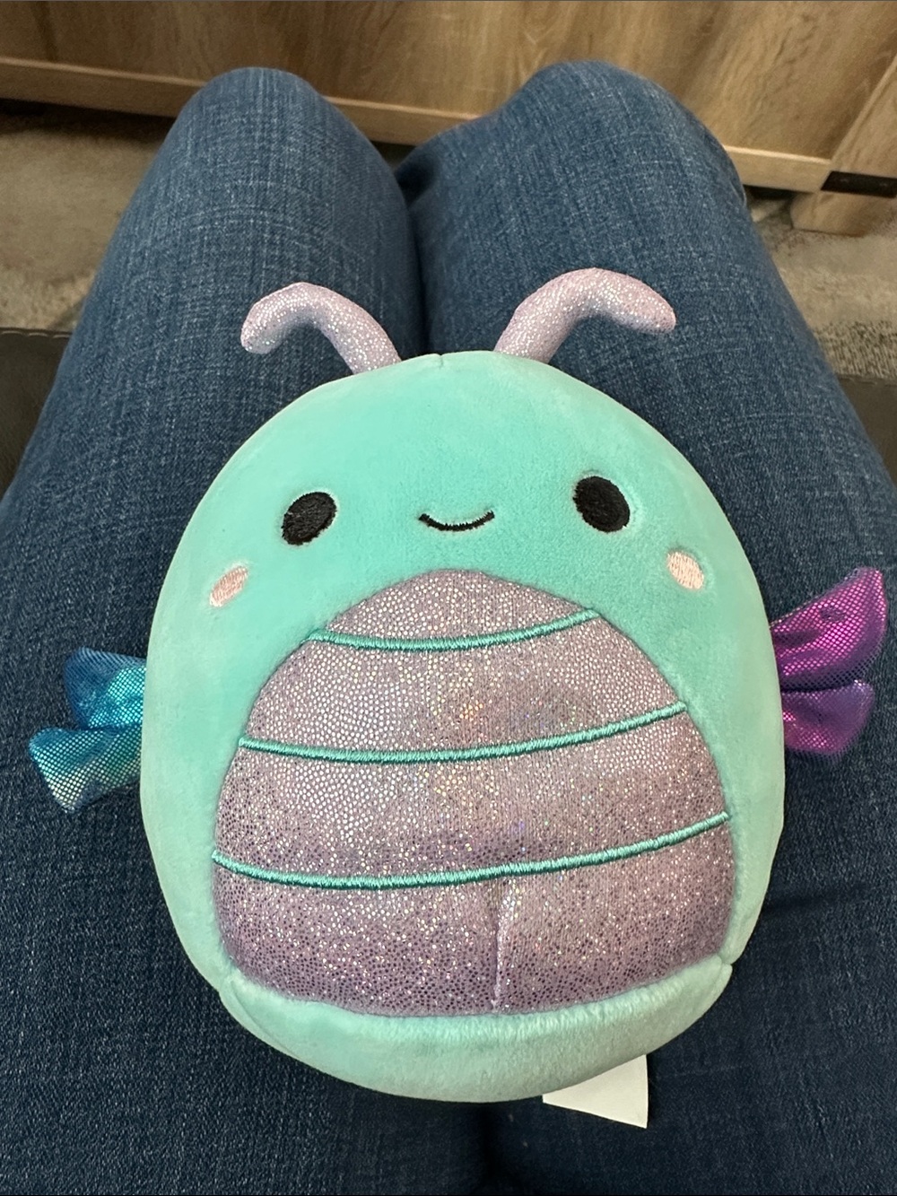 Squishmallow Heather the dragonfly Plush Teal and Purple Glitter Bug Plush. 7.5”